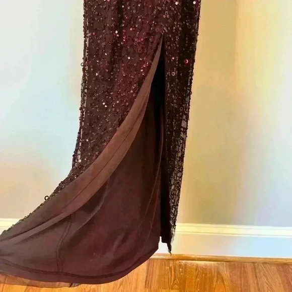 Adrianna Papell Sparkly Sequin Gown Slit Midnight Plum BRAND NEW TAGS - Picture 5 of 15